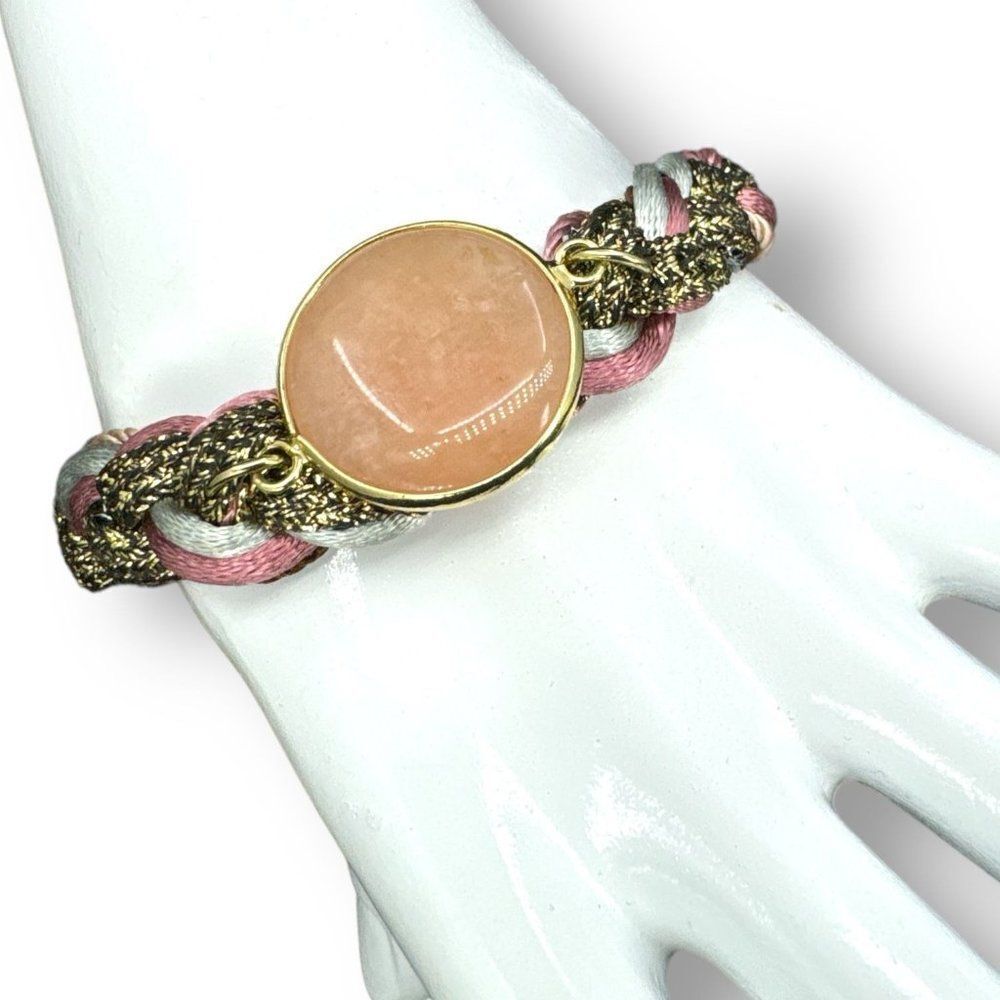 Peach Quartz Round Stone Multi-Color Braided Band Bracelet 8-9" by Laura Janelle